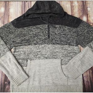 Retrofit Knit Pullover XL Hoodie Black Gray Stripe Sweater Skater‎ Retro Y2K